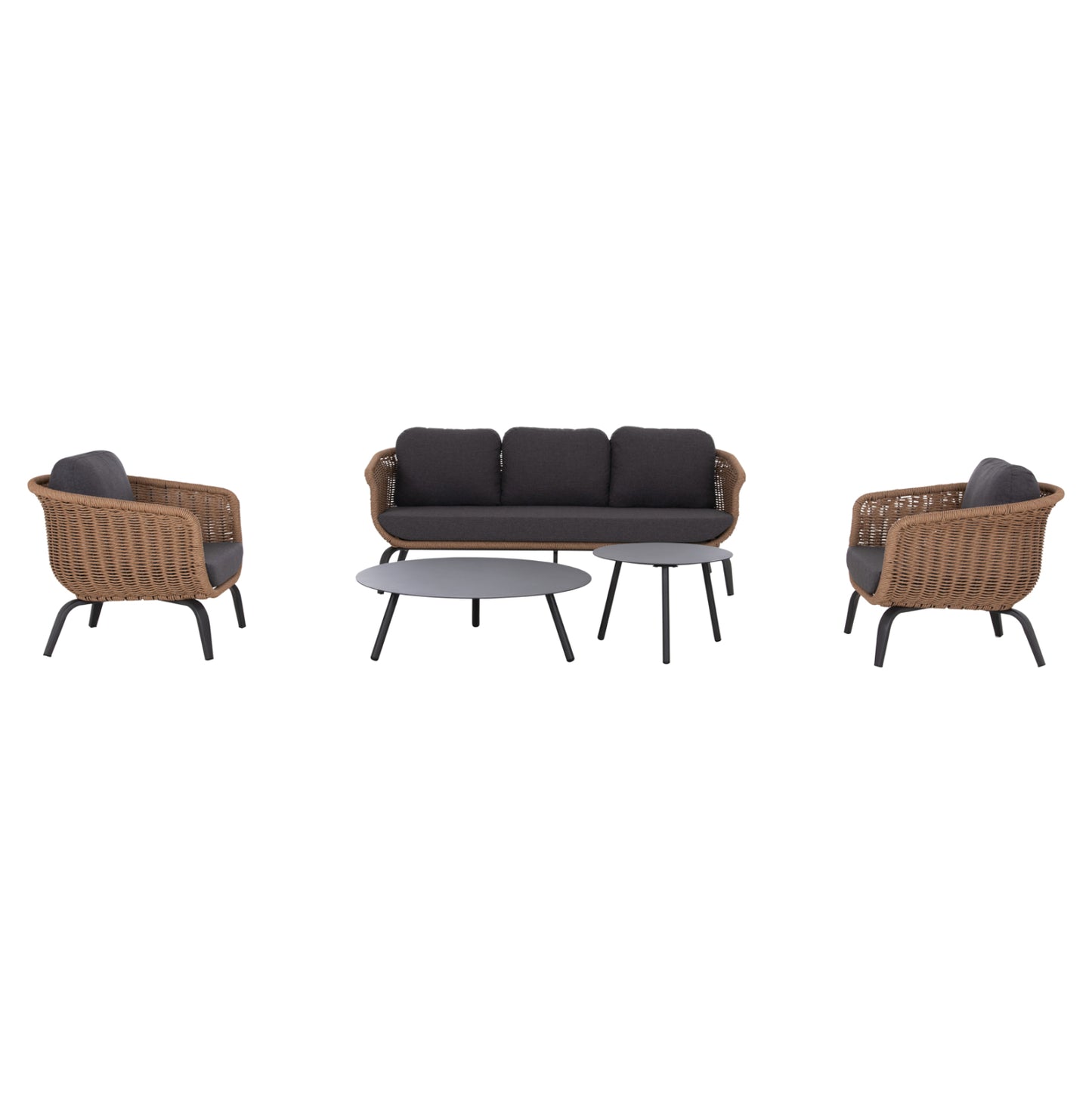 OUTDOOR LOUNGE SET 5PCS STERN HM6555.01 ALUMINUM & OLEFIN IN GREY--TWIST WICKER IN NATURAL