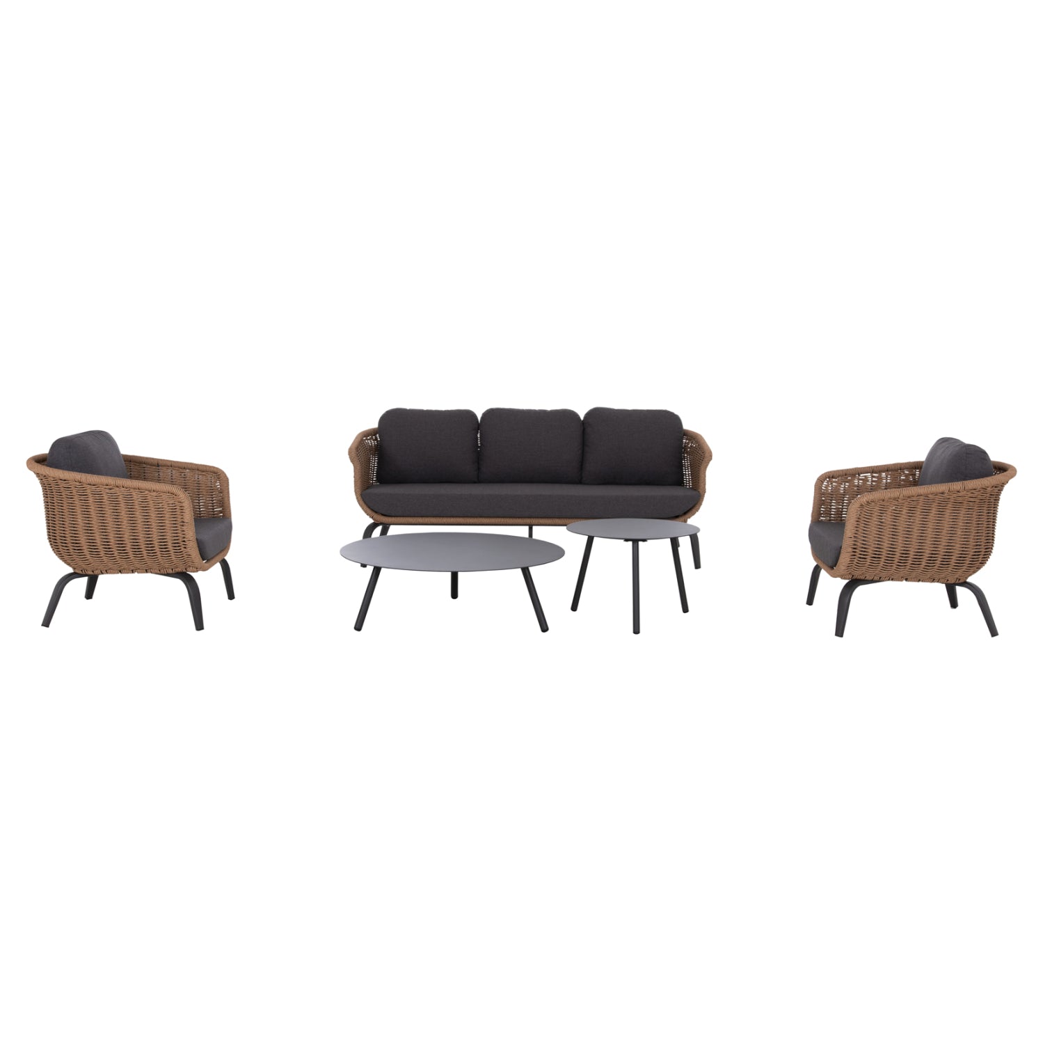 OUTDOOR LOUNGE SET 5PCS STERN HM6555.01 ALUMINUM & OLEFIN IN GREY--TWIST WICKER IN NATURAL