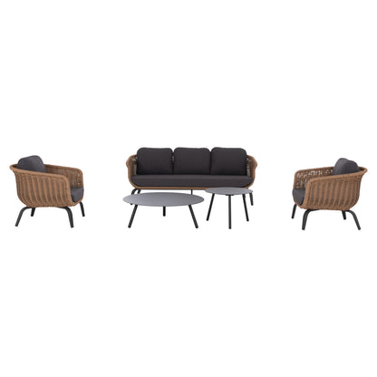OUTDOOR LOUNGE SET 5PCS STERN HM6555.01 ALUMINUM & OLEFIN IN GREY--TWIST WICKER IN NATURAL