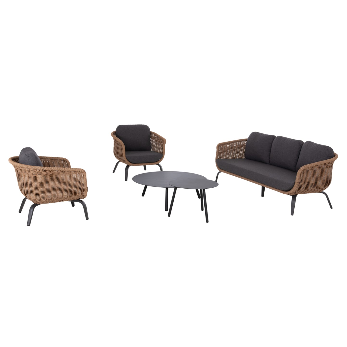 OUTDOOR LOUNGE SET 5PCS STERN HM6555.01 ALUMINUM & OLEFIN IN GREY--TWIST WICKER IN NATURAL