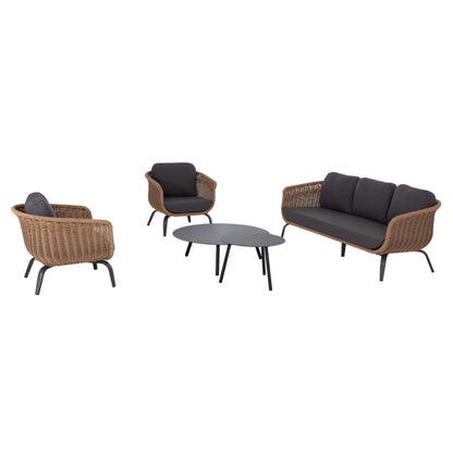 OUTDOOR LOUNGE SET 5PCS STERN HM6555.01 ALUMINUM & OLEFIN IN GREY--TWIST WICKER IN NATURAL