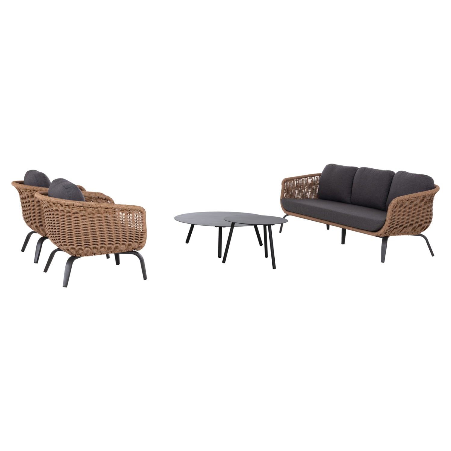 OUTDOOR LOUNGE SET 5PCS STERN HM6555.01 ALUMINUM & OLEFIN IN GREY--TWIST WICKER IN NATURAL