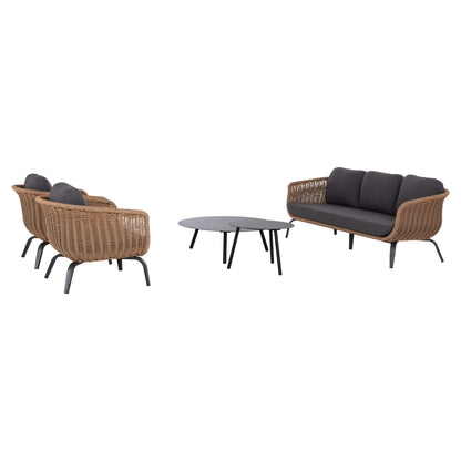 OUTDOOR LOUNGE SET 5PCS STERN HM6555.01 ALUMINUM & OLEFIN IN GREY--TWIST WICKER IN NATURAL