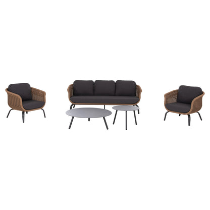 OUTDOOR LOUNGE SET 5PCS STERN HM6555.01 ALUMINUM & OLEFIN IN GREY--TWIST WICKER IN NATURAL