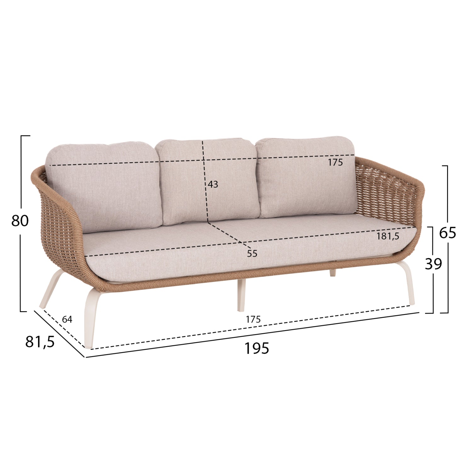 OUTDOOR LOUNGE SET 5PCS STERN HM6555.02 ALUMINUM & OLEFIN IN LIGHT BEIGE--TWIST WICKER IN NATURAL