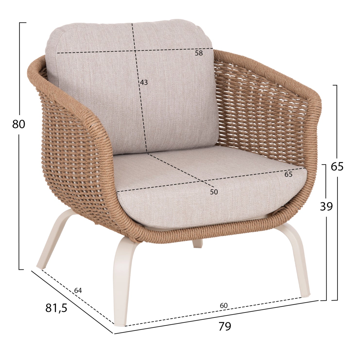 OUTDOOR LOUNGE SET 5PCS STERN HM6555.02 ALUMINUM & OLEFIN IN LIGHT BEIGE--TWIST WICKER IN NATURAL
