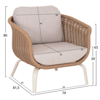 OUTDOOR LOUNGE SET 5PCS STERN HM6555.02 ALUMINUM & OLEFIN IN LIGHT BEIGE--TWIST WICKER IN NATURAL