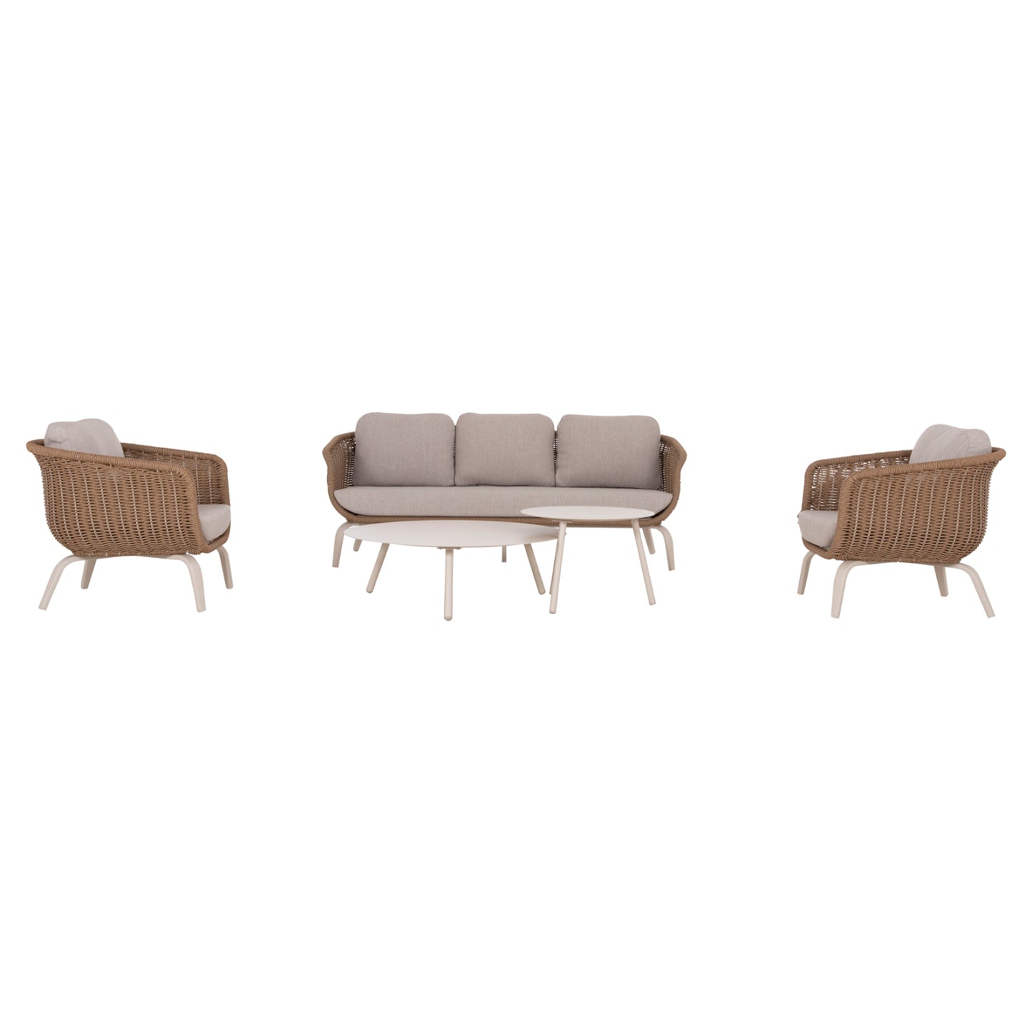 OUTDOOR LOUNGE SET 5PCS STERN HM6555.02 ALUMINUM & OLEFIN IN LIGHT BEIGE--TWIST WICKER IN NATURAL