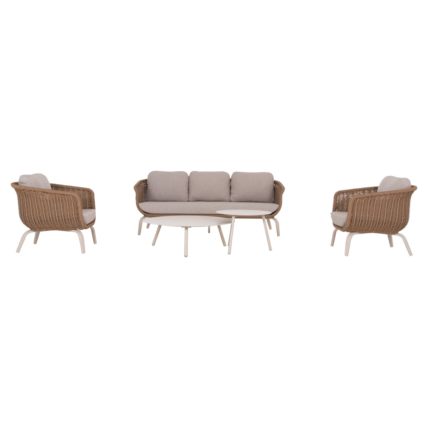 OUTDOOR LOUNGE SET 5PCS STERN HM6555.02 ALUMINUM & OLEFIN IN LIGHT BEIGE--TWIST WICKER IN NATURAL