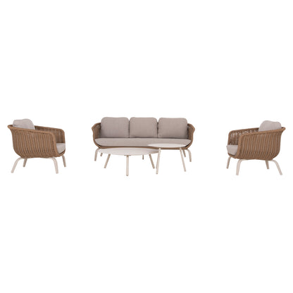 OUTDOOR LOUNGE SET 5PCS STERN HM6555.02 ALUMINUM & OLEFIN IN LIGHT BEIGE--TWIST WICKER IN NATURAL