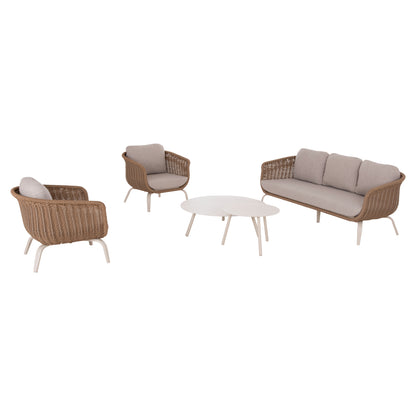 OUTDOOR LOUNGE SET 5PCS STERN HM6555.02 ALUMINUM & OLEFIN IN LIGHT BEIGE--TWIST WICKER IN NATURAL