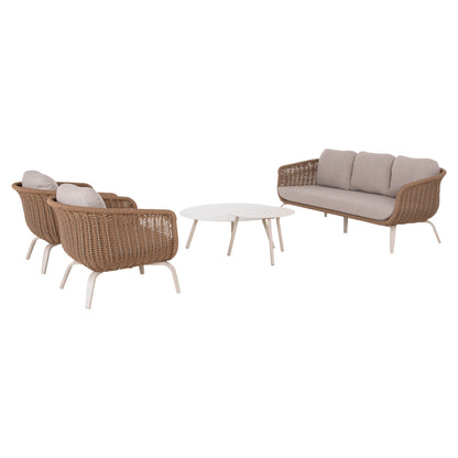 OUTDOOR LOUNGE SET 5PCS STERN HM6555.02 ALUMINUM & OLEFIN IN LIGHT BEIGE--TWIST WICKER IN NATURAL