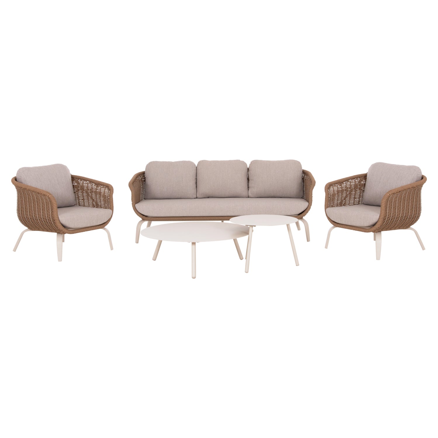 OUTDOOR LOUNGE SET 5PCS STERN HM6555.02 ALUMINUM & OLEFIN IN LIGHT BEIGE--TWIST WICKER IN NATURAL