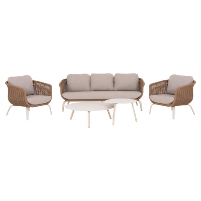 OUTDOOR LOUNGE SET 5PCS STERN HM6555.02 ALUMINUM & OLEFIN IN LIGHT BEIGE--TWIST WICKER IN NATURAL