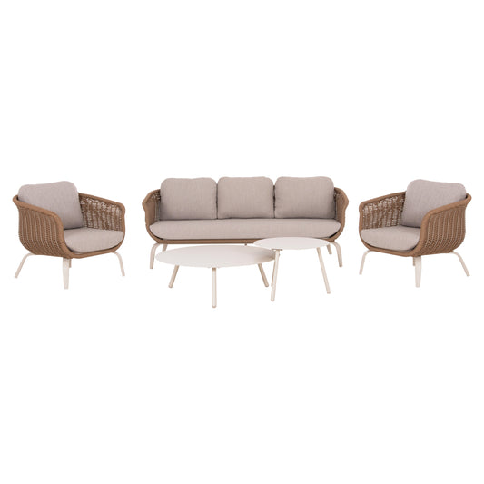 OUTDOOR LOUNGE SET 5PCS STERN HM6555.02 ALUMINUM & OLEFIN IN LIGHT BEIGE--TWIST WICKER IN NATURAL