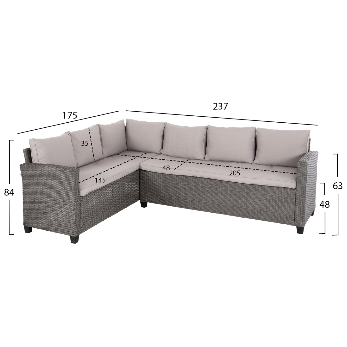 OUTDOOR LOUNGE SET CORNER SOFA&TABLE CARSON HM6078.01 GREY SYNTHETIC RATTAN-CUSHIONS-PS WOOD
