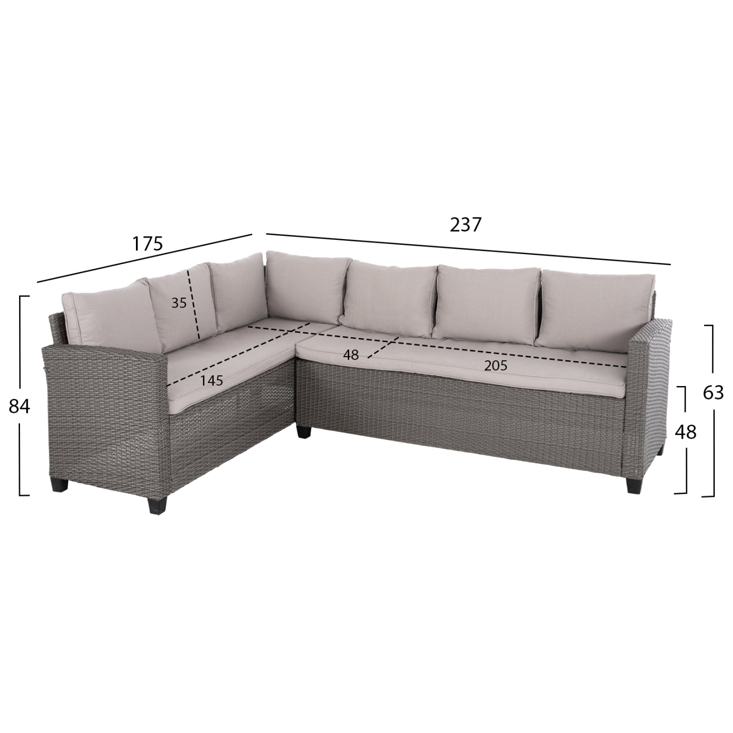 OUTDOOR LOUNGE SET CORNER SOFA&TABLE CARSON HM6078.01 GREY SYNTHETIC RATTAN-CUSHIONS-PS WOOD