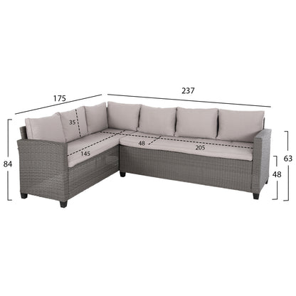 OUTDOOR LOUNGE SET CORNER SOFA&TABLE CARSON HM6078.01 GREY SYNTHETIC RATTAN-CUSHIONS-PS WOOD
