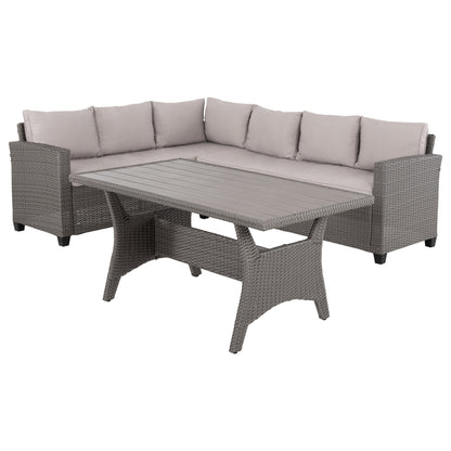 OUTDOOR LOUNGE SET CORNER SOFA&TABLE CARSON HM6078.01 GREY SYNTHETIC RATTAN-CUSHIONS-PS WOOD