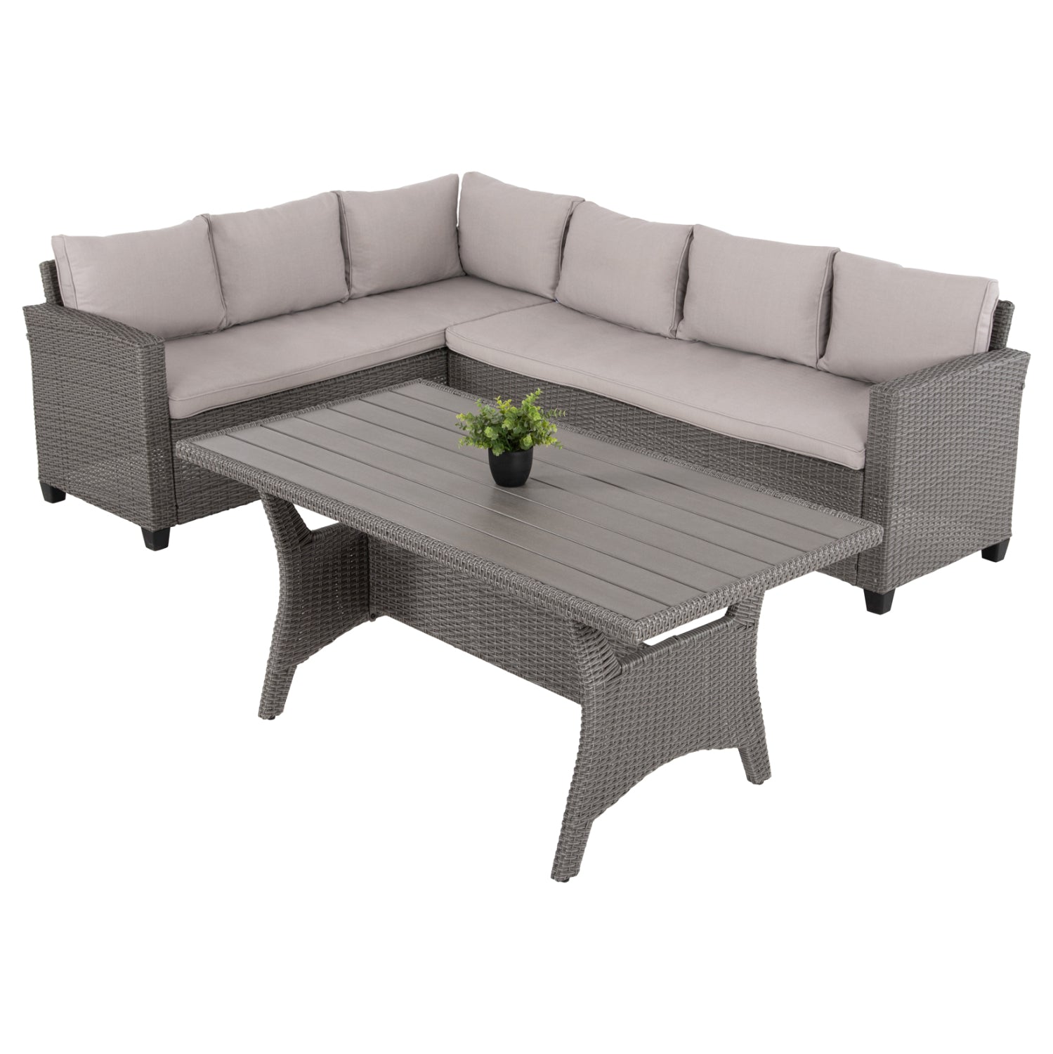 OUTDOOR LOUNGE SET CORNER SOFA&TABLE CARSON HM6078.01 GREY SYNTHETIC RATTAN-CUSHIONS-PS WOOD