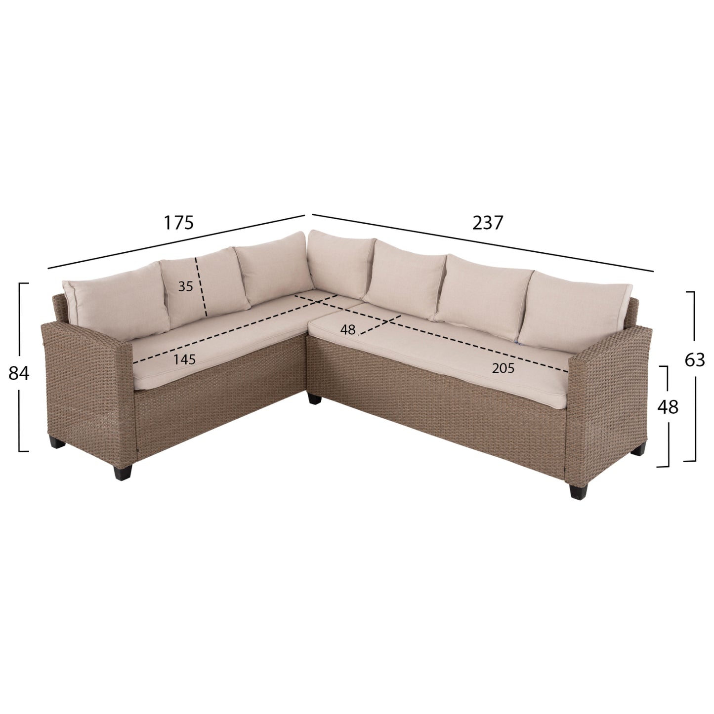 OUTDOOR LOUNGE SET CORNER SOFA & TABLE CARSON HM6078.02 MOCHA SYNTHETIC RATTAN-CUSHIONS-PS WOOD