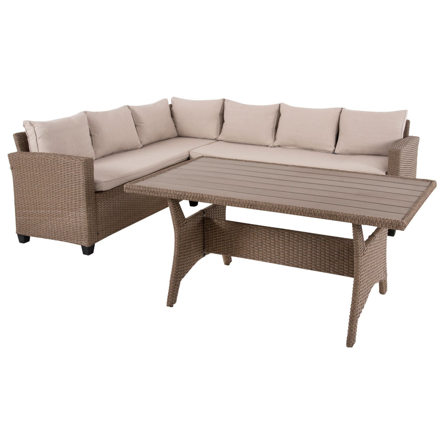 OUTDOOR LOUNGE SET CORNER SOFA & TABLE CARSON HM6078.02 MOCHA SYNTHETIC RATTAN-CUSHIONS-PS WOOD