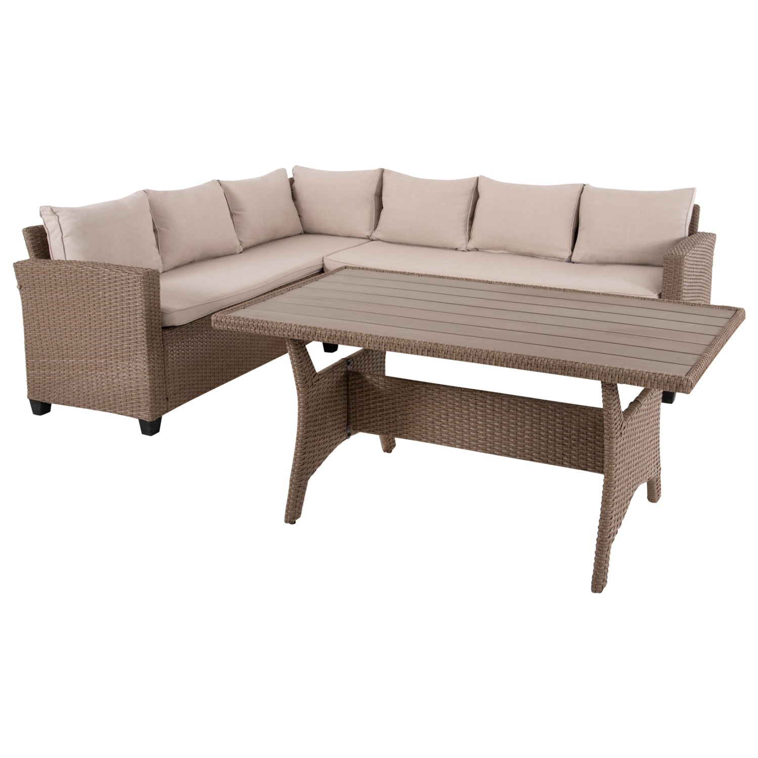 OUTDOOR LOUNGE SET CORNER SOFA & TABLE CARSON HM6078.02 MOCHA SYNTHETIC RATTAN-CUSHIONS-PS WOOD
