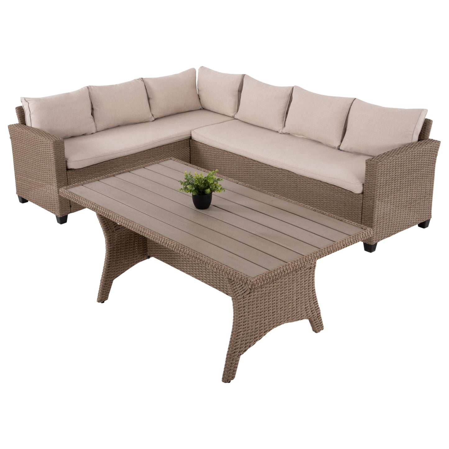 OUTDOOR LOUNGE SET CORNER SOFA & TABLE CARSON HM6078.02 MOCHA SYNTHETIC RATTAN-CUSHIONS-PS WOOD