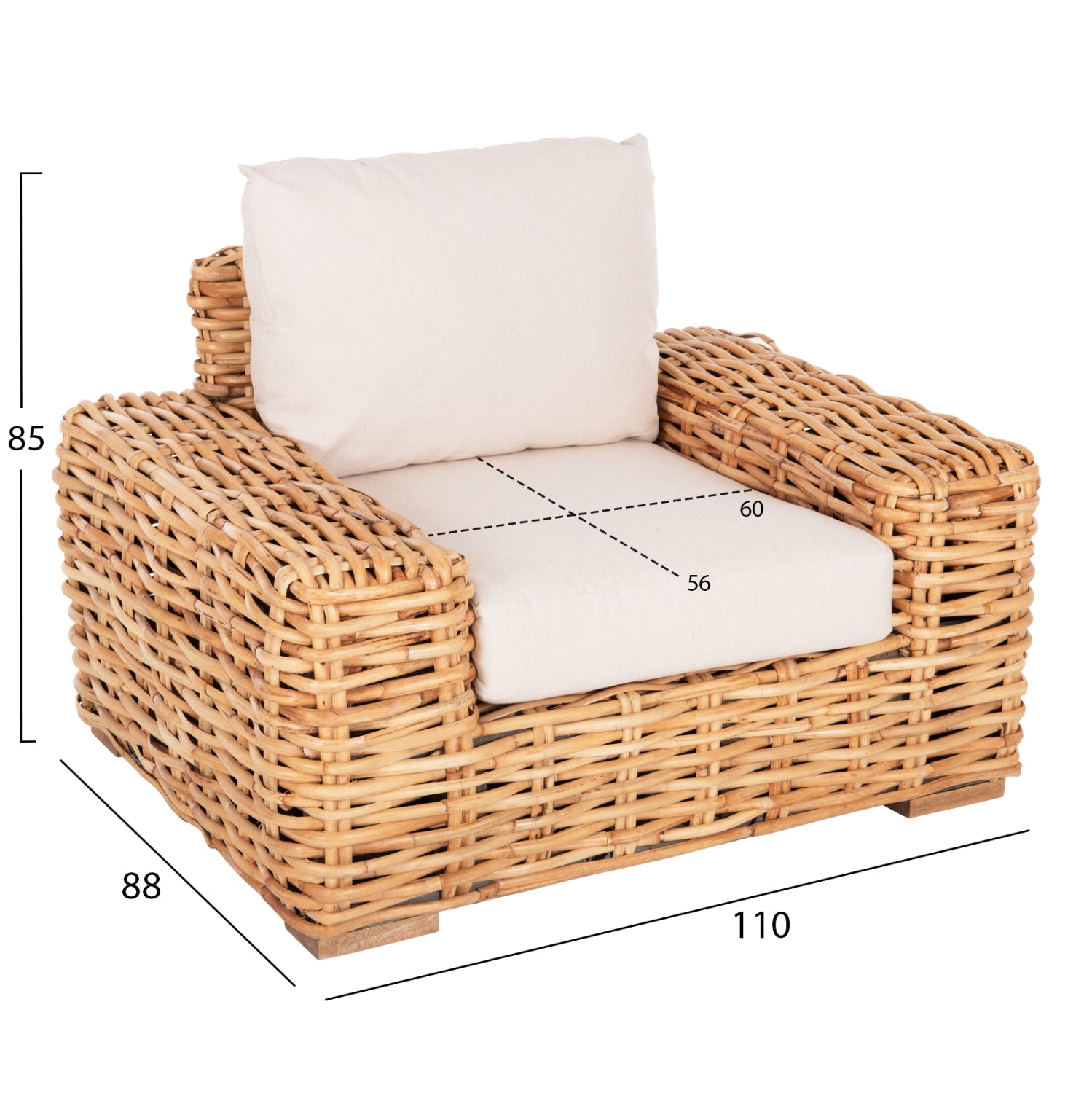 OUTDOOR LOUNGE SET 4PCS TROPEL HM11940 NATURAL RATTAN-2SEATER SOFA-2 ARMCHAIRS-COFFEE TABLE