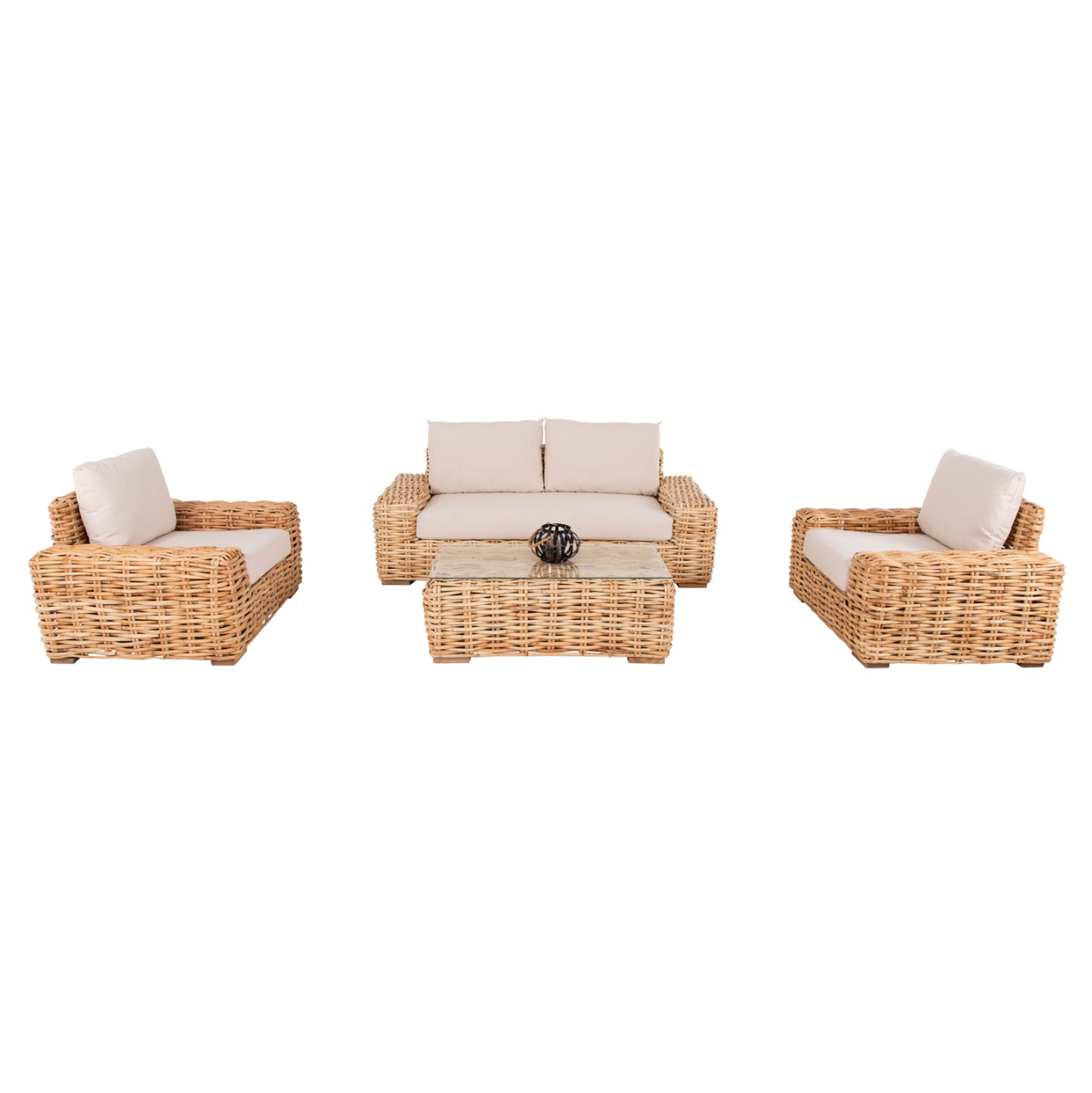 OUTDOOR LOUNGE SET 4PCS TROPEL HM11940 NATURAL RATTAN-2SEATER SOFA-2 ARMCHAIRS-COFFEE TABLE