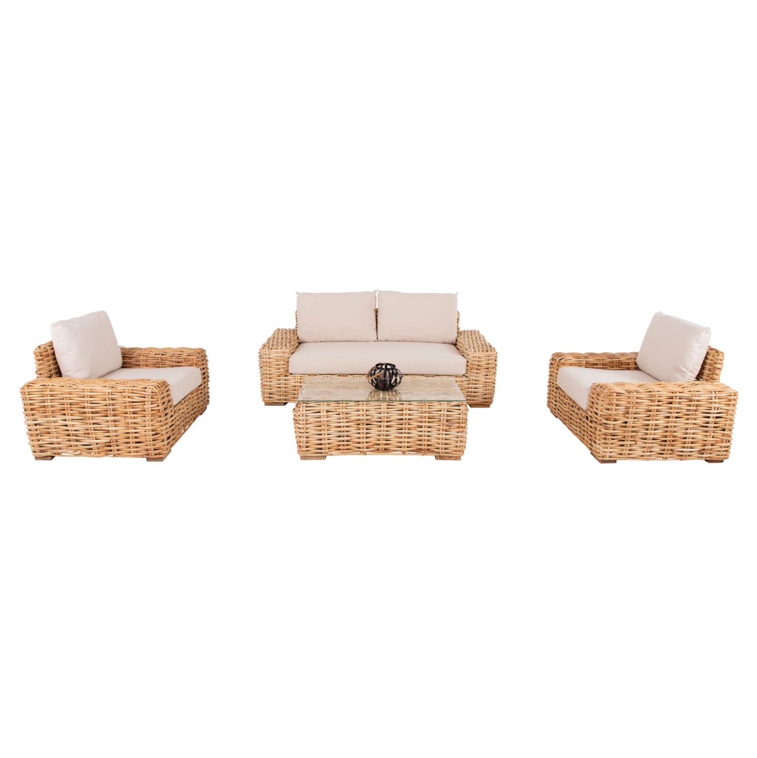 OUTDOOR LOUNGE SET 4PCS TROPEL HM11940 NATURAL RATTAN-2SEATER SOFA-2 ARMCHAIRS-COFFEE TABLE