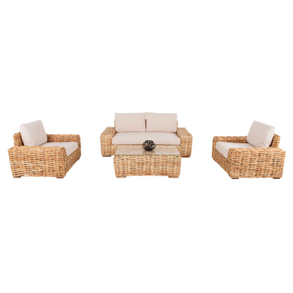 OUTDOOR LOUNGE SET 4PCS TROPEL HM11940 NATURAL RATTAN-2SEATER SOFA-2 ARMCHAIRS-COFFEE TABLE