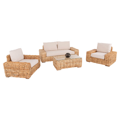 OUTDOOR LOUNGE SET 4PCS TROPEL HM11940 NATURAL RATTAN-2SEATER SOFA-2 ARMCHAIRS-COFFEE TABLE