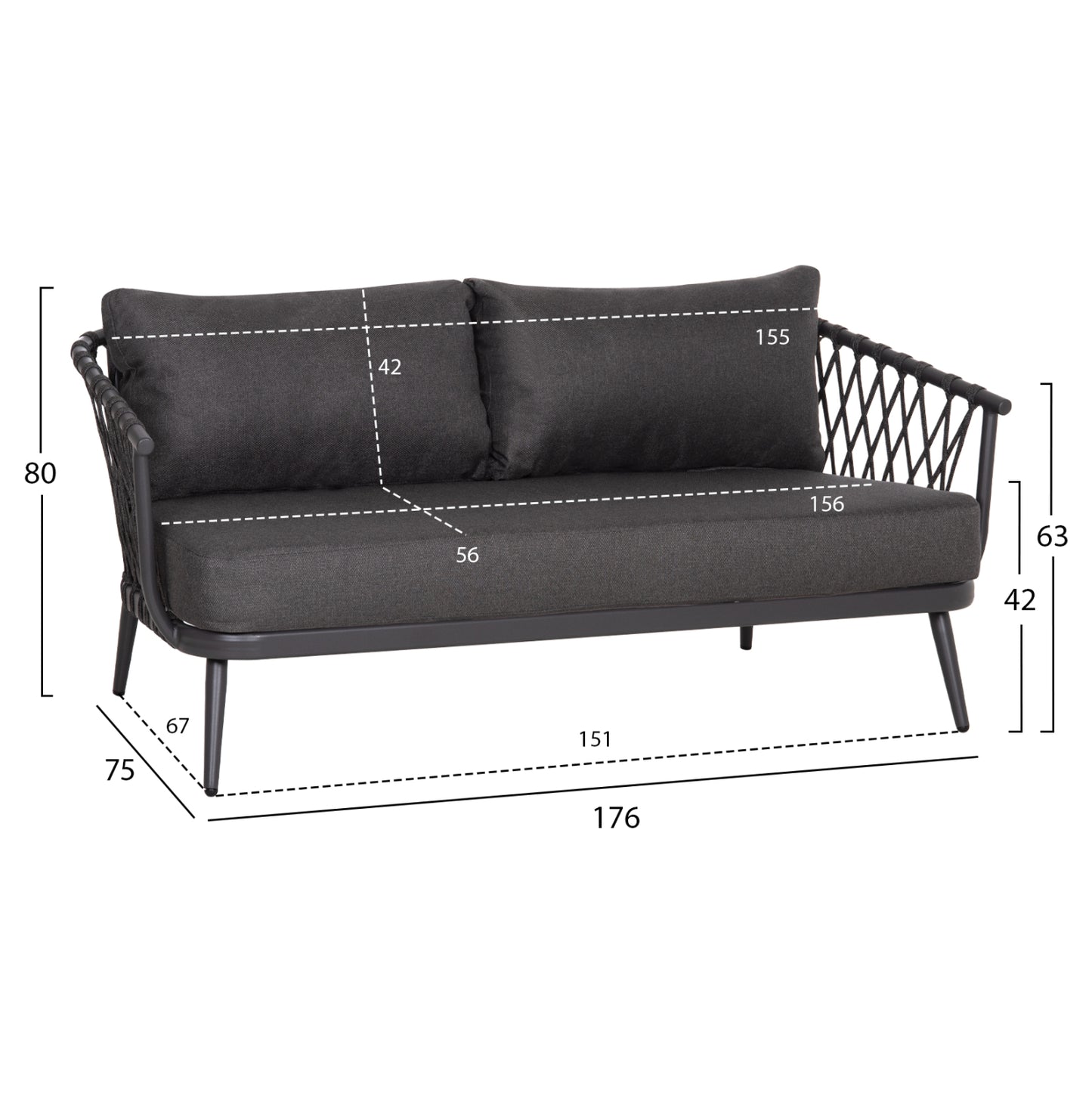 OUTDOOR LOUNGE SET 4-SEAT WILLA HM6505.01 ALUMINUM-ROPE-CUSHIONS IN GREY