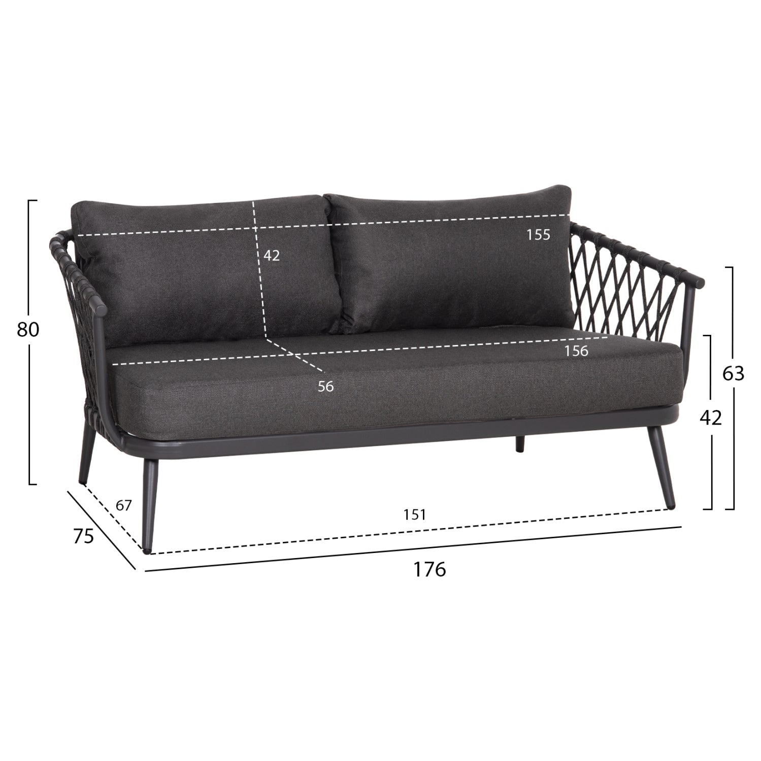 OUTDOOR LOUNGE SET 4-SEAT WILLA HM6505.01 ALUMINUM-ROPE-CUSHIONS IN GREY