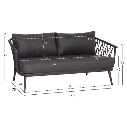 OUTDOOR LOUNGE SET 4-SEAT WILLA HM6505.01 ALUMINUM-ROPE-CUSHIONS IN GREY