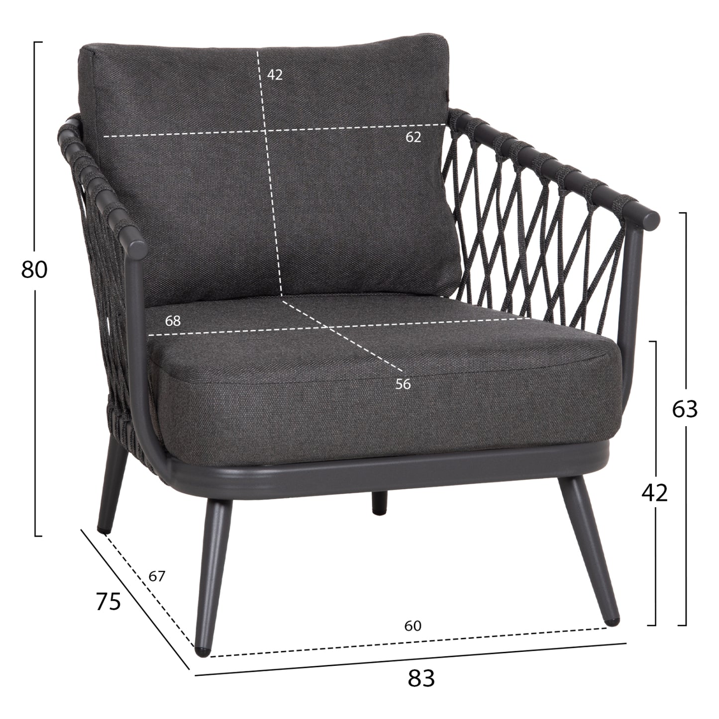 OUTDOOR LOUNGE SET 4-SEAT WILLA HM6505.01 ALUMINUM-ROPE-CUSHIONS IN GREY