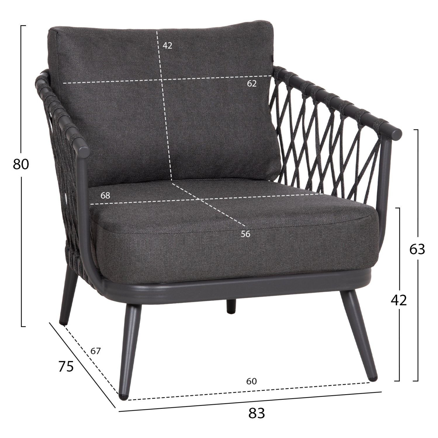 OUTDOOR LOUNGE SET 4-SEAT WILLA HM6505.01 ALUMINUM-ROPE-CUSHIONS IN GREY