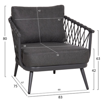 OUTDOOR LOUNGE SET 4-SEAT WILLA HM6505.01 ALUMINUM-ROPE-CUSHIONS IN GREY