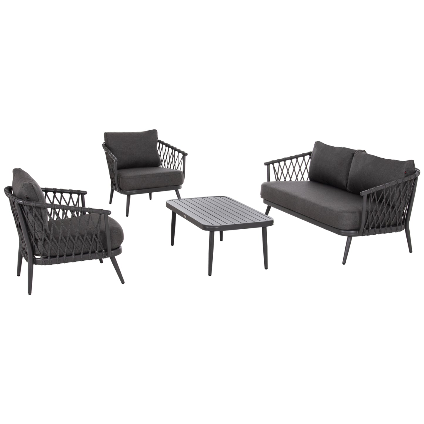 OUTDOOR LOUNGE SET 4-SEAT WILLA HM6505.01 ALUMINUM-ROPE-CUSHIONS IN GREY