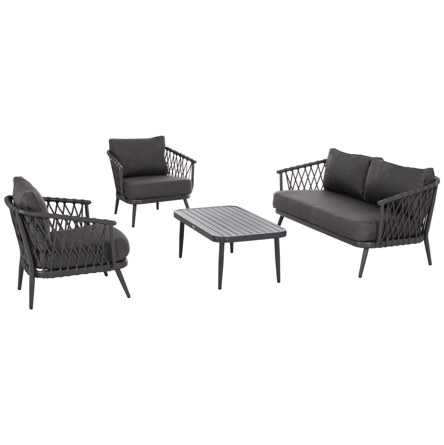 OUTDOOR LOUNGE SET 4-SEAT WILLA HM6505.01 ALUMINUM-ROPE-CUSHIONS IN GREY