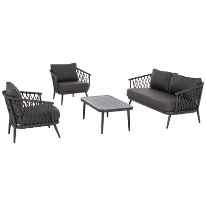OUTDOOR LOUNGE SET 4-SEAT WILLA HM6505.01 ALUMINUM-ROPE-CUSHIONS IN GREY