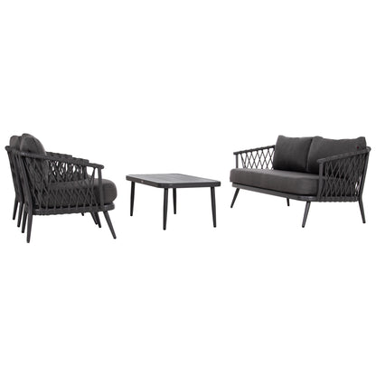 OUTDOOR LOUNGE SET 4-SEAT WILLA HM6505.01 ALUMINUM-ROPE-CUSHIONS IN GREY