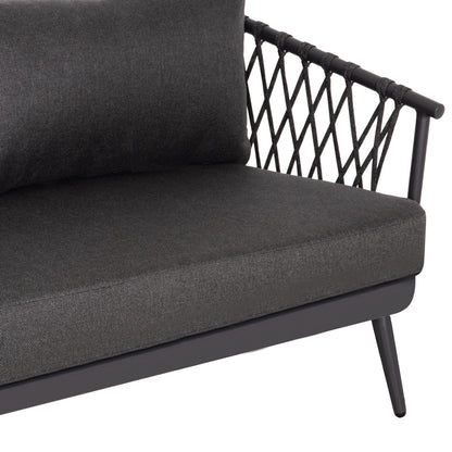 OUTDOOR LOUNGE SET 4-SEAT WILLA HM6505.01 ALUMINUM-ROPE-CUSHIONS IN GREY