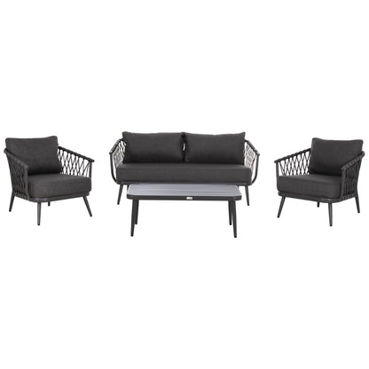 OUTDOOR LOUNGE SET 4-SEAT WILLA HM6505.01 ALUMINUM-ROPE-CUSHIONS IN GREY