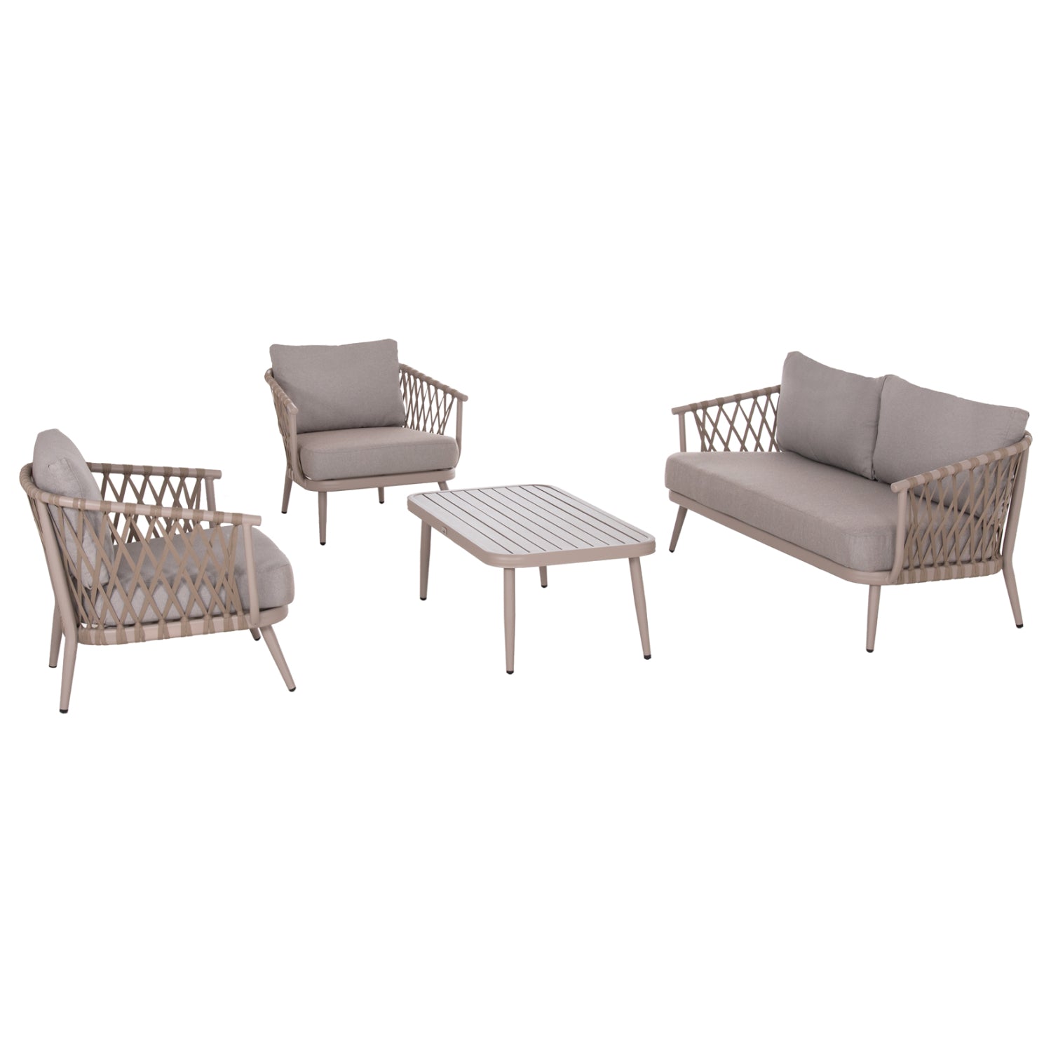 OUTDOOR LOUNGE SET 4-SEAT WILLA HM6505.02 ALUMINUM-ROPE IN BEIGE--CUSHIONS IN GREY