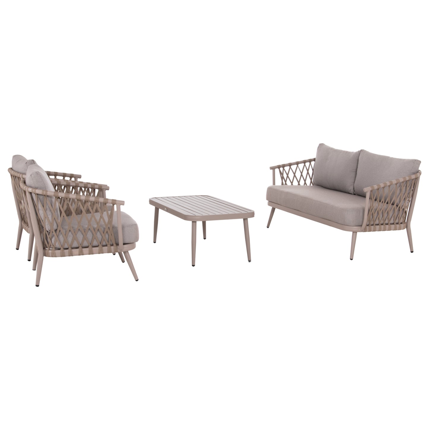 OUTDOOR LOUNGE SET 4-SEAT WILLA HM6505.02 ALUMINUM-ROPE IN BEIGE--CUSHIONS IN GREY