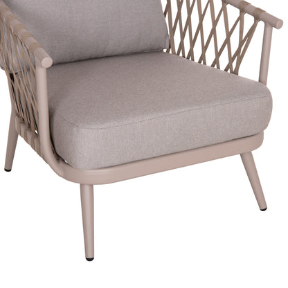 OUTDOOR LOUNGE SET 4-SEAT WILLA HM6505.02 ALUMINUM-ROPE IN BEIGE--CUSHIONS IN GREY