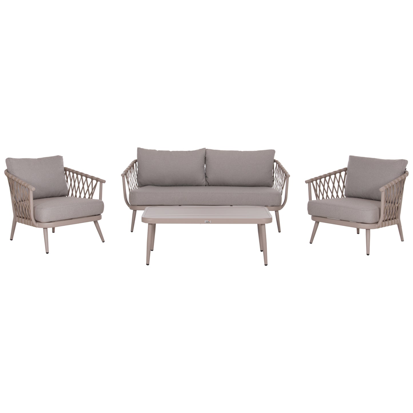 OUTDOOR LOUNGE SET 4-SEAT WILLA HM6505.02 ALUMINUM-ROPE IN BEIGE--CUSHIONS IN GREY
