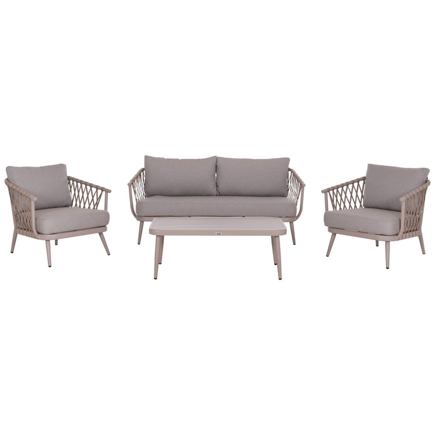 OUTDOOR LOUNGE SET 4-SEAT WILLA HM6505.02 ALUMINUM-ROPE IN BEIGE--CUSHIONS IN GREY